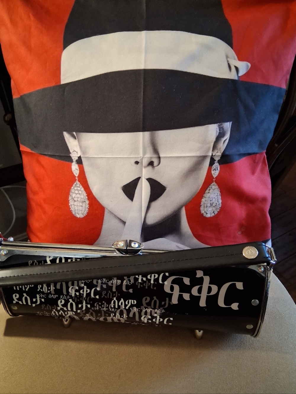 Little Earth Black Velvet Clutch with White Logo Tag